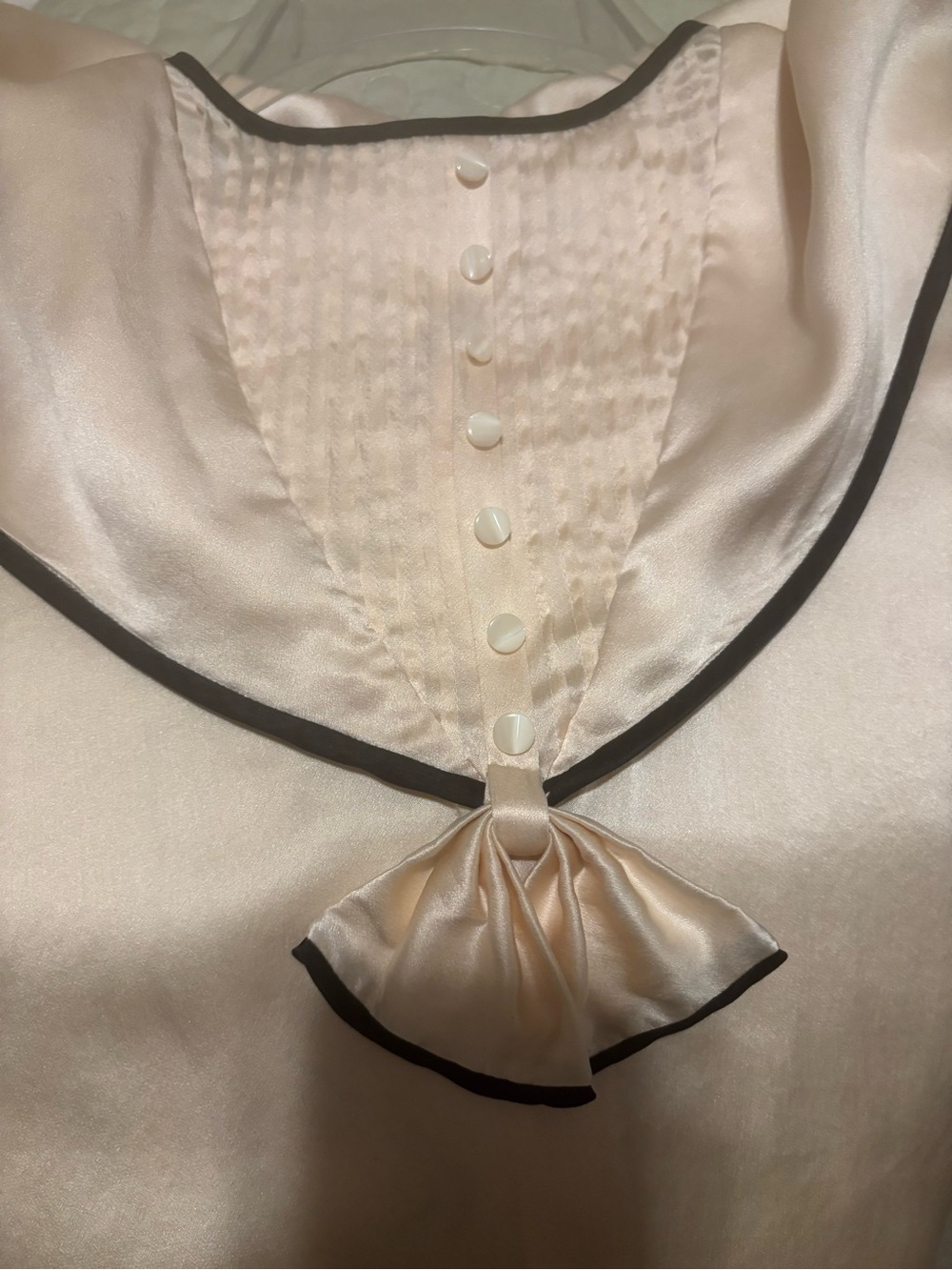 Cullinane sz 8 Vintage 80’s 90’s ivory silk blouse sailor collar pleat bow - Picture 8 of 13